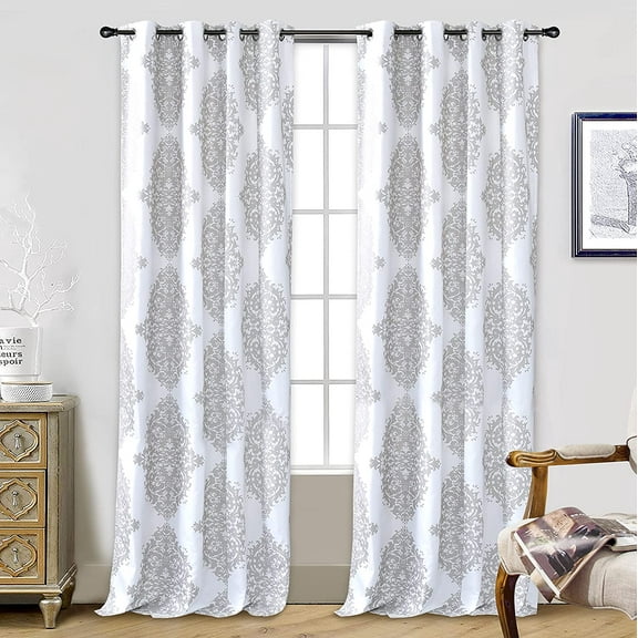 DriftAway Asher Medallion European Floral Energy Saving Thermal Insulated Blackout Lined Window Curtain for Living Room Bedroom, 2 Panels, 52" x 96", Gray