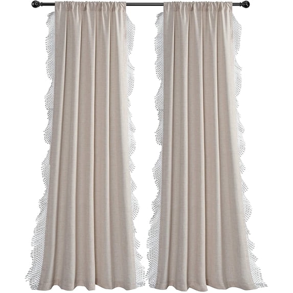DriftAway Ava Semi Sheer Window Curtains Rod Pocket, 2 Panels, 52" x 96", Beige