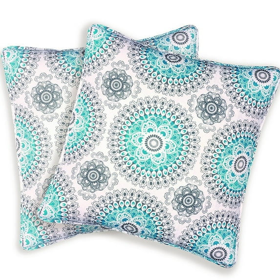 DriftAway Bella Medallion Floral Pattern Decoratio Euro Shams Quilted Throw Pillow Sham Cushion Cover for Bed Sofa or Bench 26"L x 26"W Aqua Gray 2pack