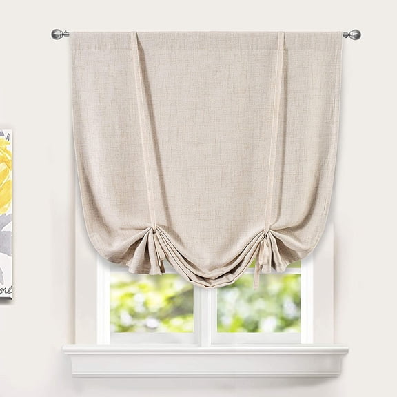DriftAway Blackout Linen Blend Solid Basic Room Darkening Thermal Insulated Tie Up Adjustable Balloon Rod Pocket Curtain for Small Window 39 Inch by 55 Inch Beige