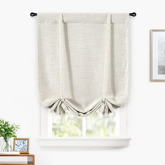DriftAway  Blackout Linen Textured Solid Basic Room Darkening Thermal Insulated Tie Up 31"x47" - Light Linen