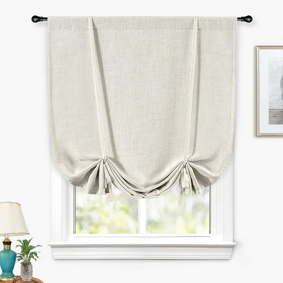 DriftAway Blackout Linen Textured Solid Basic Room Darkening Thermal Insulated Tie Up 39"x55" - Light Linen