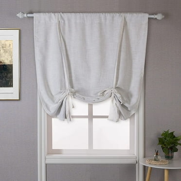 DriftAway Blackout Linen Textured Solid Basic Room Darkening Tie Up Curtain Adjustable Balloon Rod Pocket, 31" x 47", Ivory