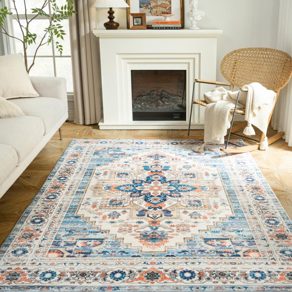 DriftAway Boho Area Rug Blue/Orange 5’x7’