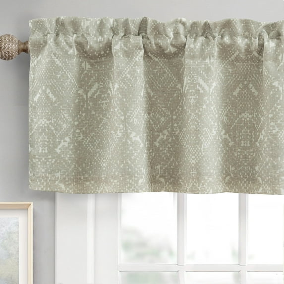 DriftAway Boho Linen Crochet Farmhouse Vintage Retro Printed Pattern Thermal Insulated Lined Window Valance for Kitchen Bathroom Rod Pocket 52 Inch by 18 Inch Plus 2 Inch Header Beige 1 Pack