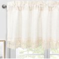 thumbnail image 1 of DriftAway Boho Tassel Kitchen Valance for Windows Farmhouse Linen Blend Kitchen Curtains Rod Pocket Curtains Rustic Short Curtain Tier Curtain for Living Room Bedroom Bathroom 52x18 Inch Light Linen, 1 of 9