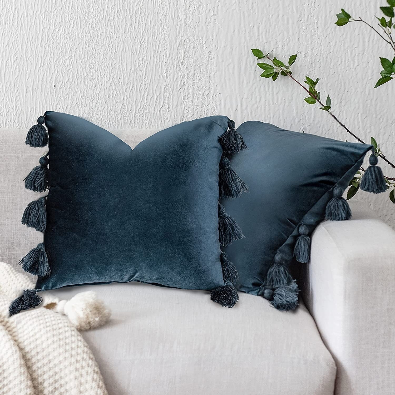  Fancy Homi 2 Packs Navy Blue Big Decorative Throw Pillow Covers  24x24 Inch for Living Room Couch Bed Sofa, Rustic Farmhouse Boho Home Decor,  Soft Corss Corduroy Patchwork Accent Cushion Case