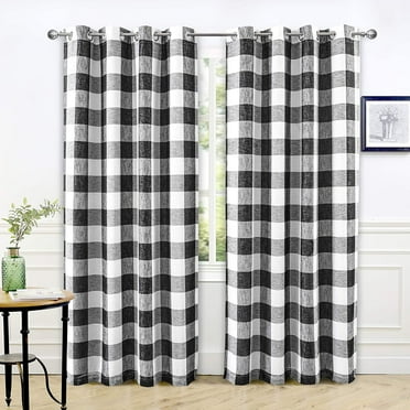 DriftAway Buffalo Check Woven Plaid Pattern Lined Blackout Thermal Insulated Window Curtain Grommet, 2 Panels, 50" x 84", Black