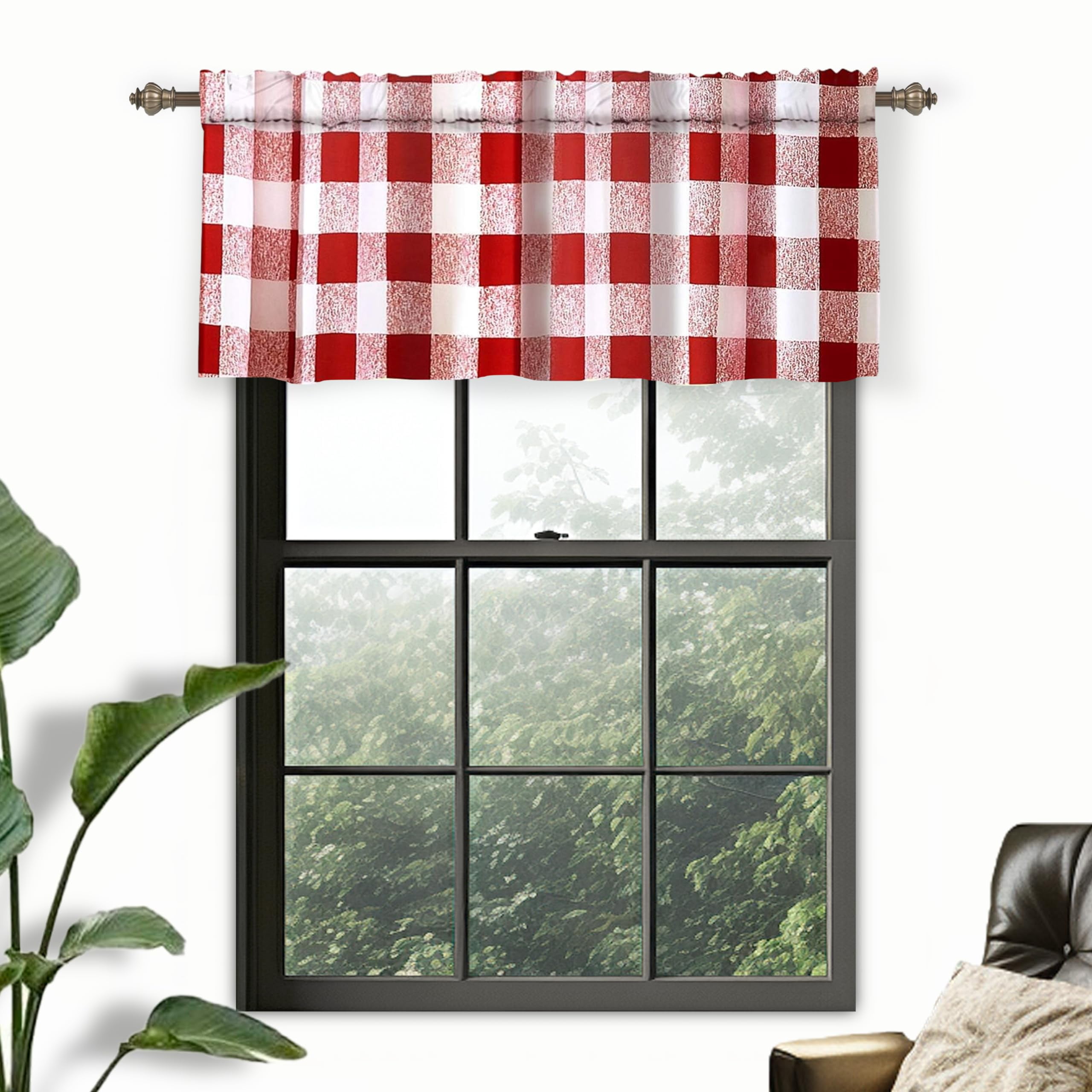 Red and White Checkered Blackout Grommet Curtain Panels, 84" x 52"