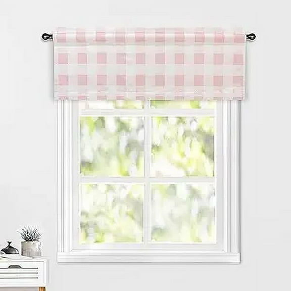 DriftAway Buffalo Checker Pattern Lined Blackout Thermal Insulated Energy Saving Rod Pocket Window Curtain Valance for Kitchen Bedroom Pink Room Decor, 52" x 18" Plus 2" Header, Pink