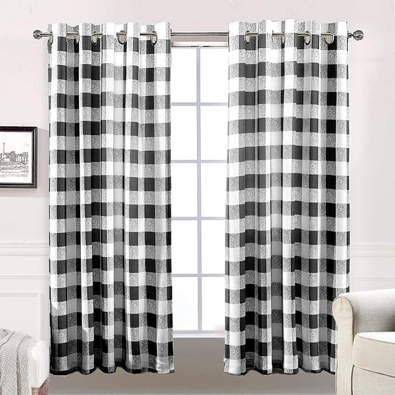 DriftAway Buffalo Checker Pattern Lined Thermal Insulated Blackout and Room Darkening Grommet Window Curtains Printed Plaid 2 Layer Set of 2 Panels