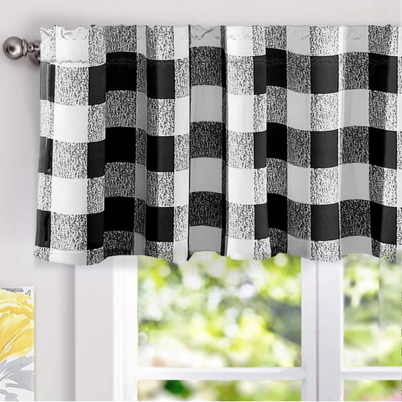 DriftAway Buffalo Checker Pattern Window Treatment Valance, Printed Plaid, Rod Pocket, 52"x16"+2"header (Black)