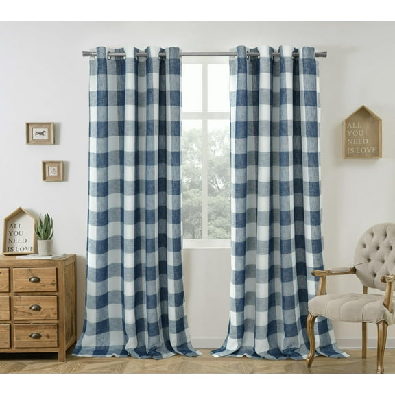 DriftAway Buffalo Plaid Check Curtains Woven Plaid Pattern Lined Blackout Thermal Insulated Window Curtain Grommet 2 Layers 2 Panels 52 Inch by 84 Inch Navy Blue