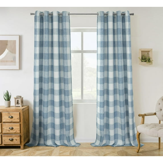 DriftAway Buffalo Plaid Check Curtains Woven Plaid Pattern Lined Blackout Thermal Insulated Window Curtain Grommet 2 Layers 2 Panels 52 Inch by 96 Inch Dusty Blue