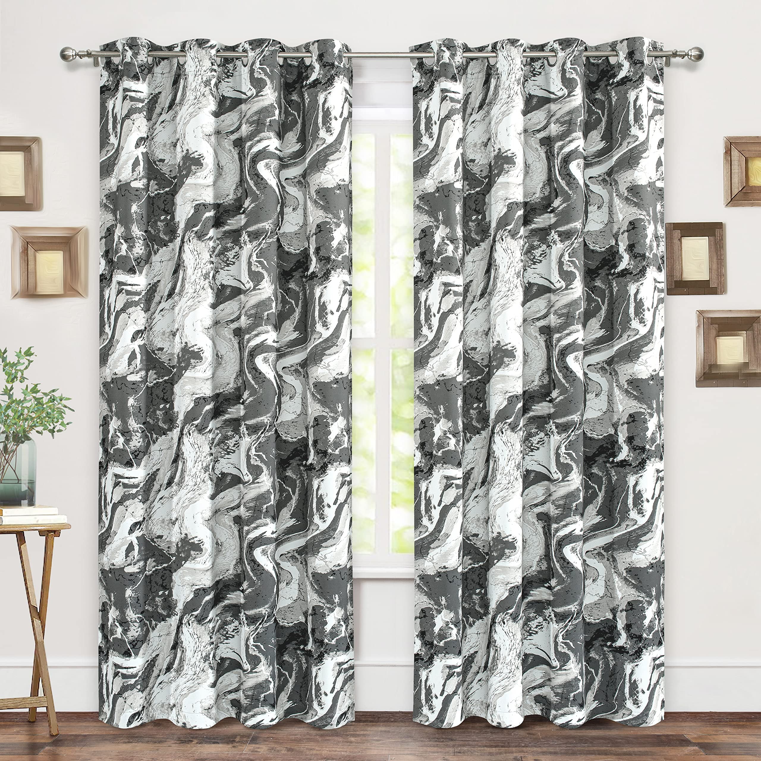 DriftAway Carrara Abstract Marble Ripple Texture Blackout Curtains for
