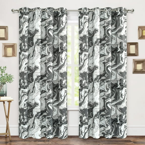 DriftAway Carrara Abstract Marble Ripple Texture Blackout Curtains for Bedroom Granite Stripe Printed Thermal Insulated Grommet Top Window Treatment for Living Room 2 Panels W52 x L84 Dark Gray