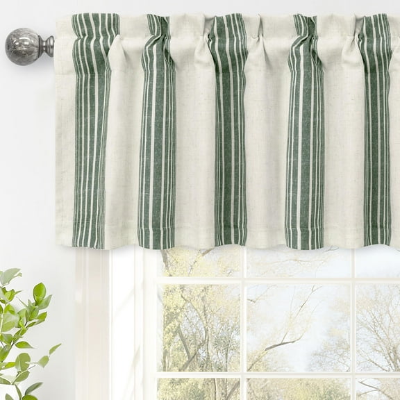 DriftAway Chris Linen Lined Valance Double Layer Thermal Insulated Room Darkening Blackout Valances 3 Inch Rod Pocket Vertical Striped Kitchen Valance for Bathroom 52 Inch by 14 Inch Loden Green