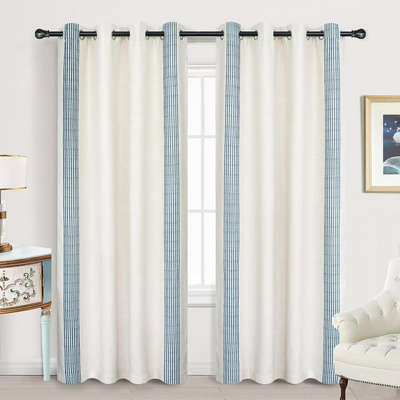 DriftAway Chris Vertical Striped Pattern Linen Blend Lined Thermal Insulated Blackout and Room Darkening Grommet Linen Curtains for Farmhouse Printed, 2 Panels, 52" x 84", Cabana Denim Stripe