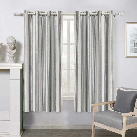 DriftAway Chris Vertical Striped Pattern Linen Blend Lined Thermal Insulated Blackout and Room Darkening Linen Curtains for Farmhouse Printed 2 Panels 52 Inch by 63 Inch Gray