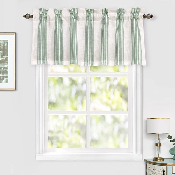 DriftAway Chris Vertical Striped Pattern Linen Textured Blackout Window Curtain Valance Green 52" width x 18 " length