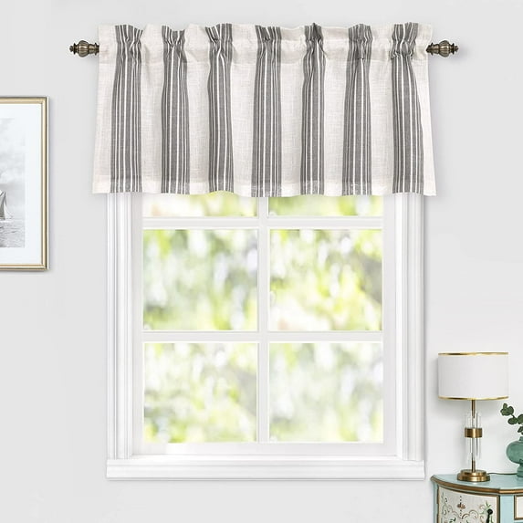 DriftAway Chris Vertical Striped Pattern Linen Textured Blackout Window Curtain Valance Grey 52" width x 18 " length