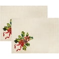 thumbnail image 1 of DriftAway Christmas Ribbon Placemats for Dining Linen Table Place Mats for Xmas Winter Holiday Kitchen Christmas Mats for Table Decor Set of 2 Country 12 x 18 Inch Placemats Red and Green, 1 of 6