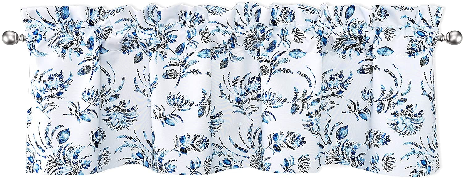 Navy Gray Floral Rod Pocket Thermal Insulated Valance