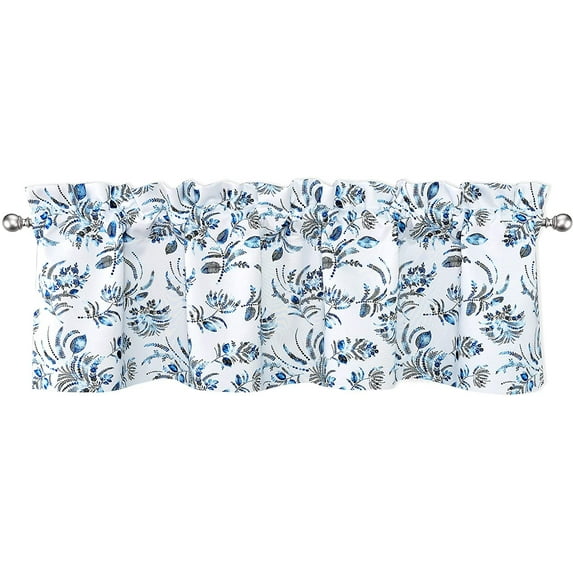 DriftAway Claire Watercolor Floral Leaves Pattern Room Darkening Window Curtain Valance Rod Pocket for Bedroom Living Room 14"L x 52"W