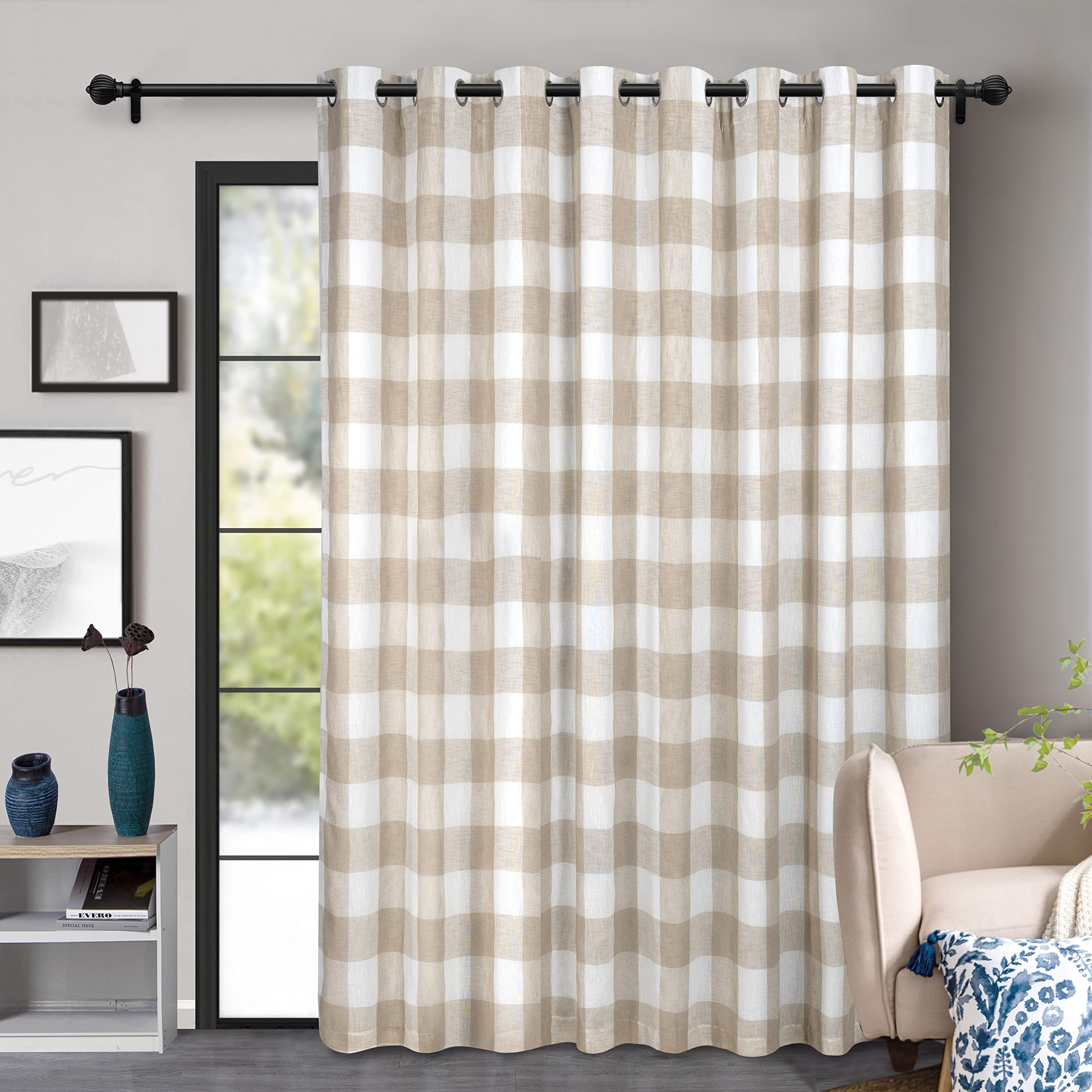 DriftAway Classic Taupe Plaid Grommet Blackout Curtain, 108” x 84”