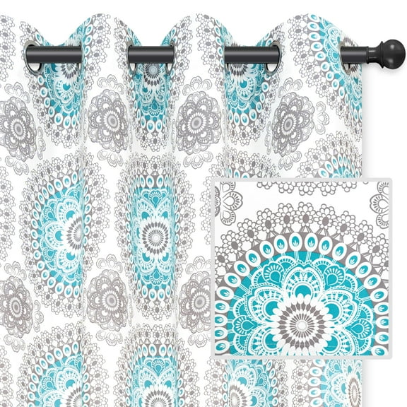 DriftAway Curtains for Bedroom Room Darkening Curtain 90 Inch Medallion Drapes for Living Room Damask Pattern Thermal Window Treatments Grommet 2 Panels