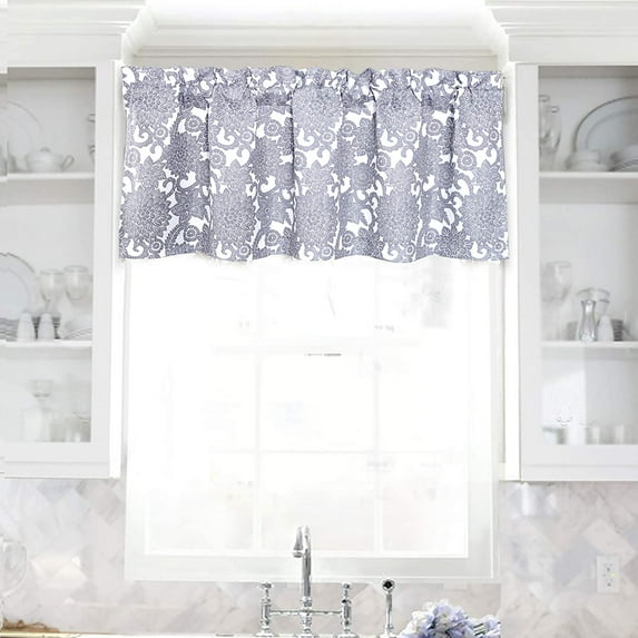 DriftAway Daisy Dahlia Blooming Flower/Floral Lined Thermal Insulated Energy Saving Window Curtain Valance for Living Room/Bedroom/Kitchen, 2 Layers, Rod Pocket, 52"x18"+2’’Header (Gray)