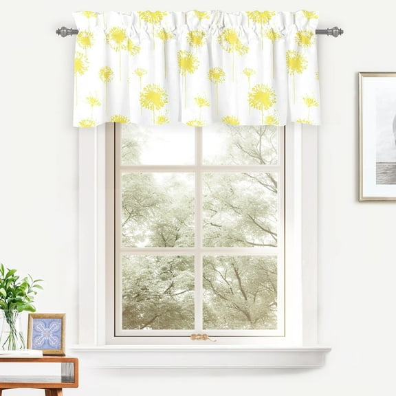 DriftAway Dandelion Floral Flower Lined Thermal Insulated Energy Saving Window Curtain Valance for Living Room/Bedroom/ Kitchen/Kids, 2 Layer, Rod Pocket, 52"x18"+2”Header (Yellow)