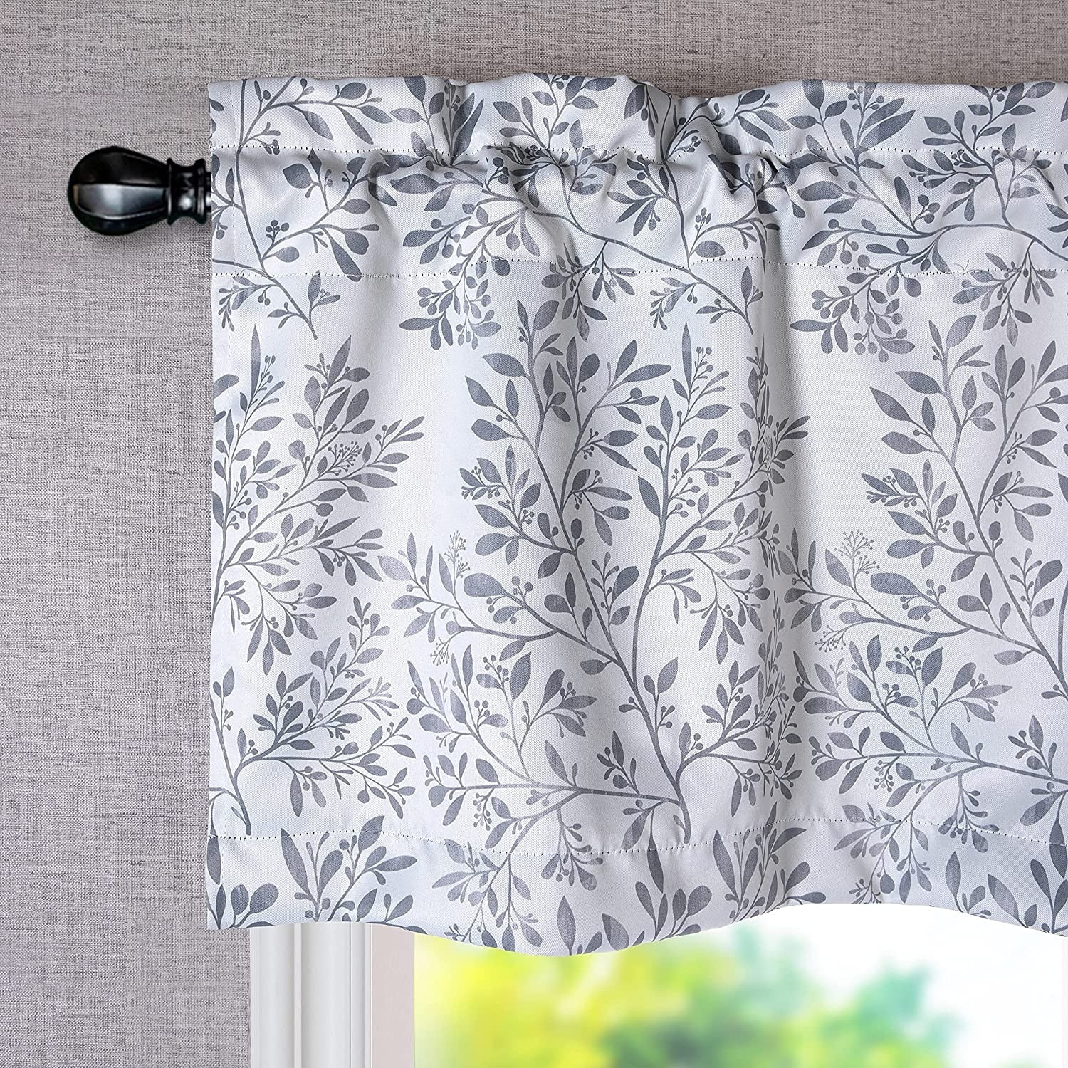Gray Botanical Blackout Rod Pocket Valance 18"L x 52"W