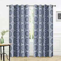 DriftAway Delfina Medallion Floral Watercolor Texture Printed Pattern Lined Blackout Energy Saving Thermal Insulated Window Curtain Grommet 2 Panels 84"L x 52"W Navy Blue