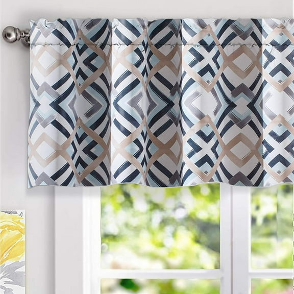 DriftAway Diamond Watercolor Geo Checker Plaid Pattern Window Valance Navy 52" width x 18 " length
