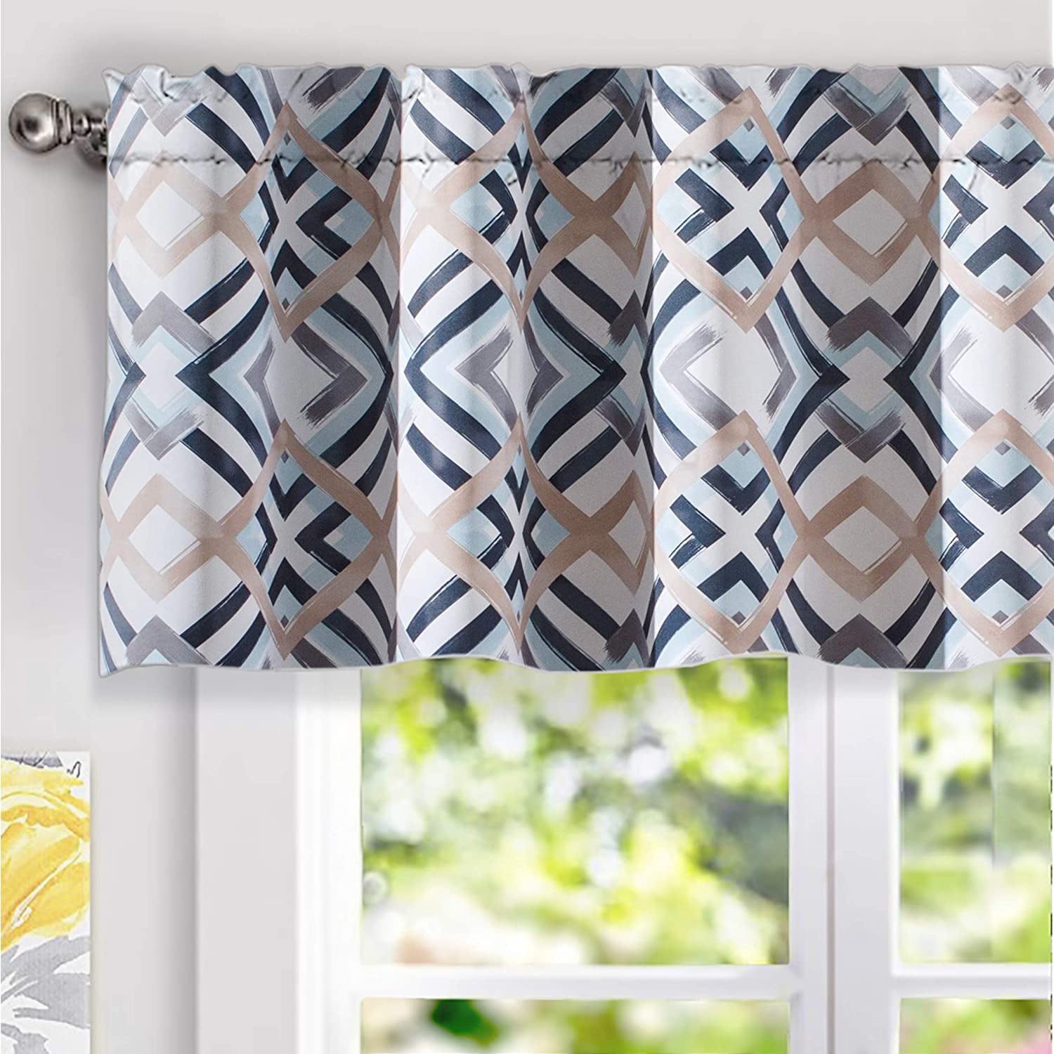 Navy Geometric Watercolor Blackout Polyester Window Valance