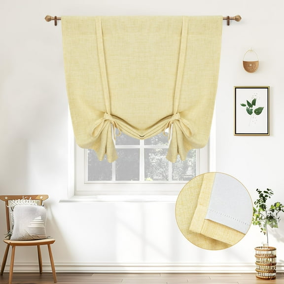 DriftAway Double Layer Linen Blackout Tie Up Curtains Thermal Insulated Fully Lined Balloon Roman Shade Bathroom Window Adjustable Rod Pocket for Small Window 31 Inch by 47 Inch Yellow