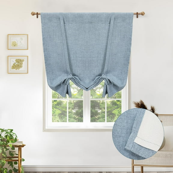DriftAway Double Layer Linen Blackout Tie Up Curtains Thermal Insulated Fully Lined Balloon Roman Shade Bathroom Window Adjustable Rod Pocket for Small Window 31 Inch by 47 Inch Dusty Blue