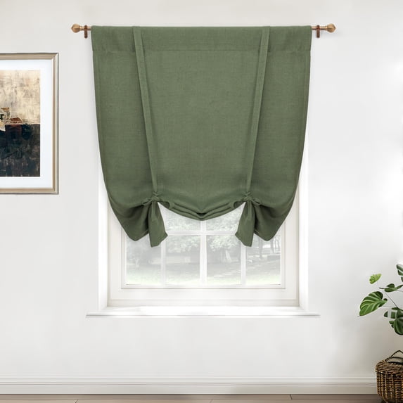 DriftAway Double Layer Linen Blackout Tie Up Curtains Thermal Insulated Fully Lined Balloon Roman Shade Bathroom Window Adjustable Rod Pocket for Small Window 31 Inch by 47 Inch Olive Green