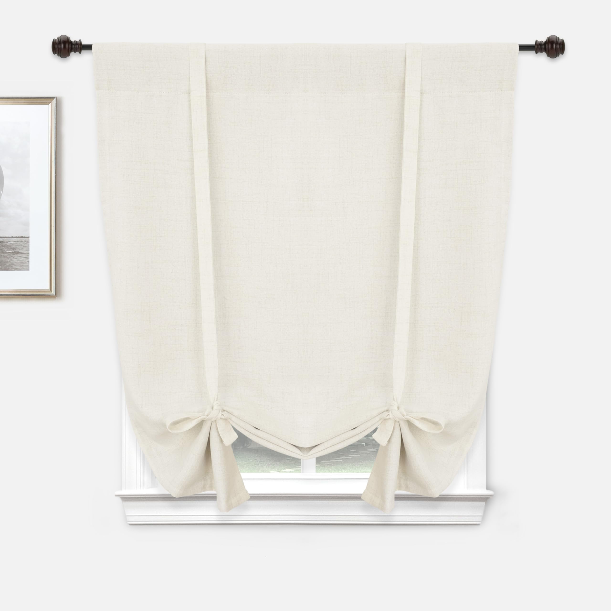 DriftAway Double Layer Linen Blackout Tie Up Curtains Thermal Insulated Fully Lined Balloon Roman Shade Bathroom Window Adjustable Rod Pocket for Small Window 45 Inch by 63 Inch Ivory Cream