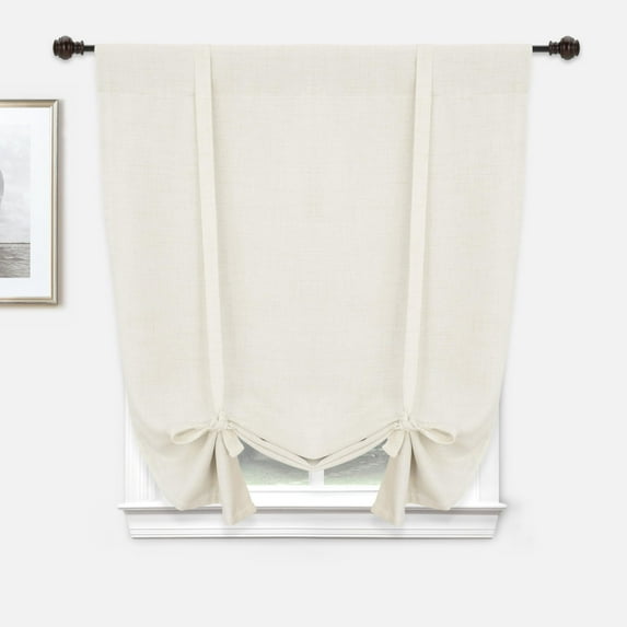DriftAway Double Layer Linen Blackout Tie Up Curtains Thermal Insulated Fully Lined Balloon Roman Shade Bathroom Window Adjustable Rod Pocket for Small Window 45 Inch by 63 Inch Ivory Cream