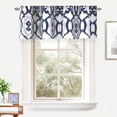 thumbnail image 1 of DriftAway Evelyn Ikat Fleur Floral Pattern Rod Pocket Window Curtain Valance for Kitchen Living Room 52 Inch by 18 Inch Navy Blue, 1 of 6