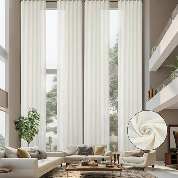 DriftAway Extra Long Linen Sheer Curtains 2 Panels 2 Story House Tall Curtains for High Ceiling Long Window High Living Room Light Filtering Window Coverings Back Tab 228"L x 52"W Light Linen