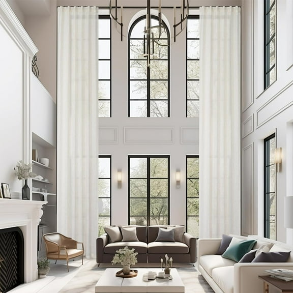 DriftAway Extra Long Linen Sheer Curtains 2 Panels 2 Story House Tall Curtains for High Ceiling Long Window High Living Room Light Filtering Window Coverings Back Tab 132"L x 52"W Light Linen
