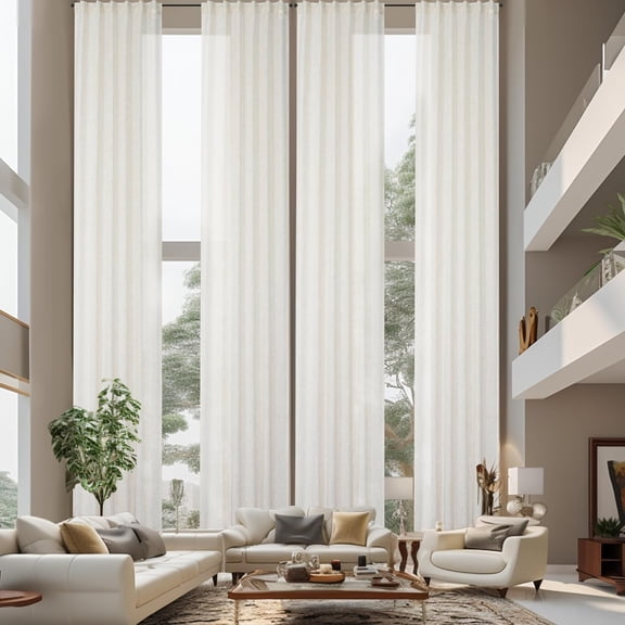 DriftAway Extra Long Linen Sheer Curtains 2 Panels 2 Story House Tall Curtains for High Ceiling Long Window High Living Room Light Filtering Window Coverings Back Tab 204"L x 52"W Light Linen