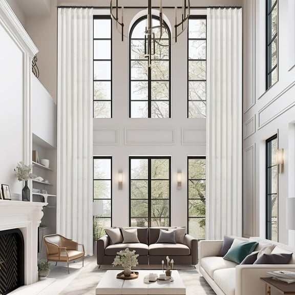 DriftAway Extra Long Linen Textured Sheer Pinch Pleat Curtains 2 Panels 2 Story House Tall Curtains for High Ceiling Long Window High Living Room Light Filtering Back Tab W52 x L132 Inch Light Linen