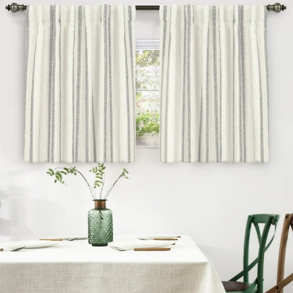 DriftAway Farmhouse Linen Blend Blackout Curtains 36 Inches Long for Bedroom Vertical Striped Printed Linen Curtains Thermal Insulated Lined Treatments for Living Room 2 Panels W52 x L36 Linen Grey