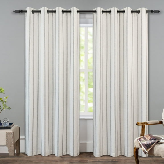DriftAway Farmhouse Linen Blend Blackout Curtains 84 Inches Long for Bedroom Vertical Striped Printed Drapes Thermal Insulated Grommet Lined Window Treatments for Living Room 2 Panels W52 x L84 Grey