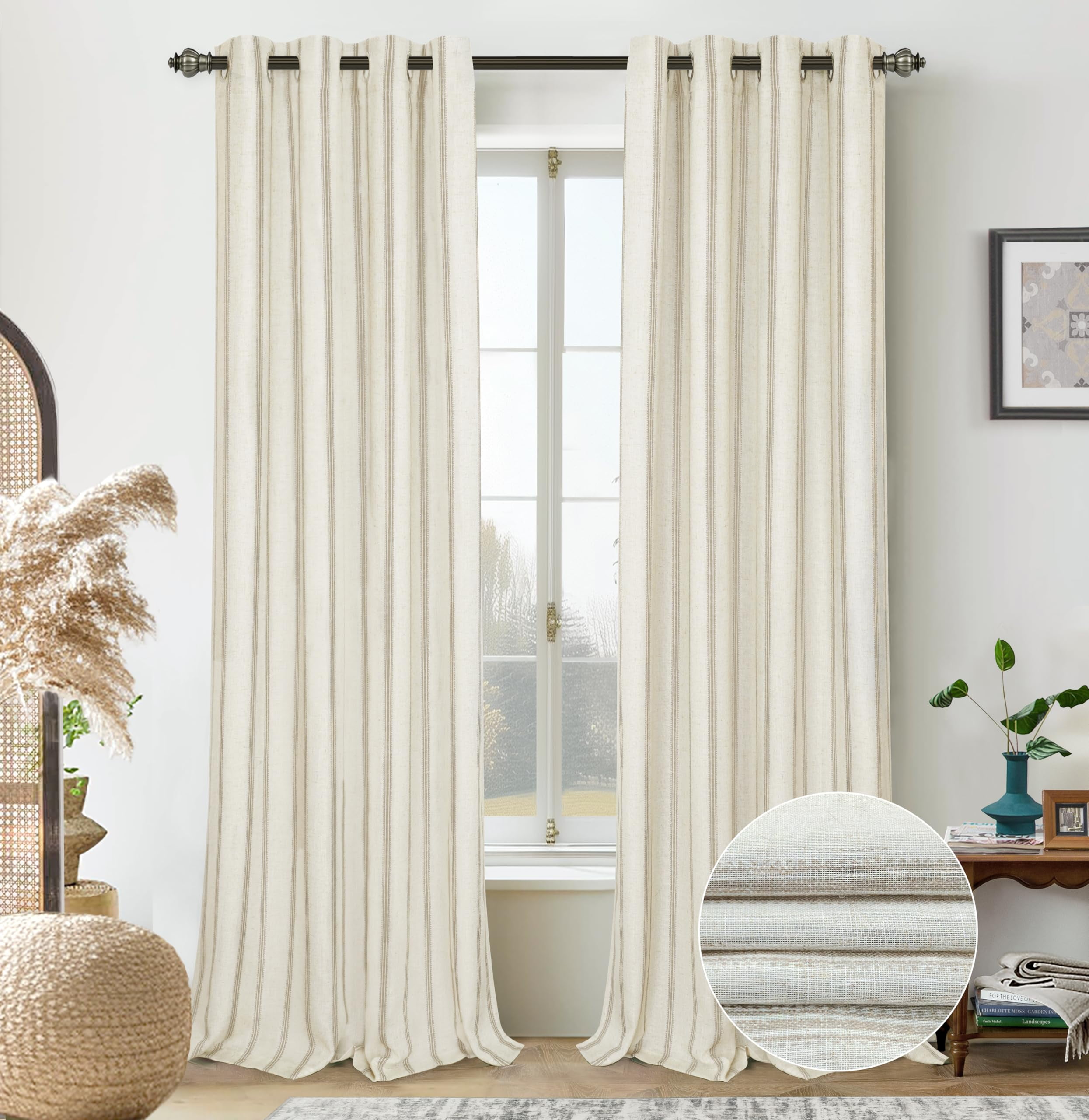 DriftAway Farmhouse Linen Blend Blackout Curtains 84 Inches Long for