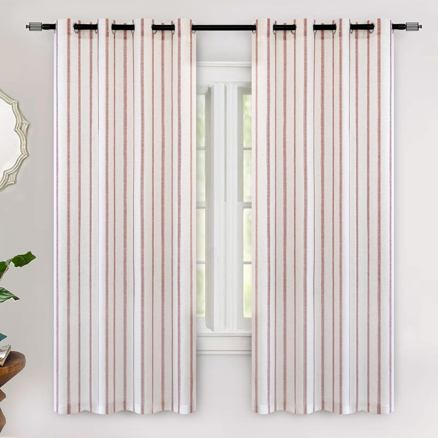 DriftAway Farmhouse Linen Blend Blackout Curtains Vertical Striped